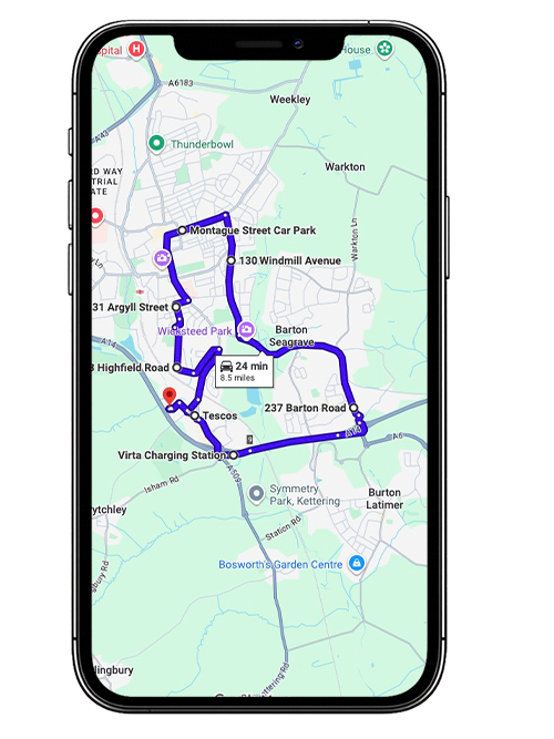 Kettering driving test routes covering London Road (A6), Barton Road, Stamford Road, Northfield Avenue, Weekley Wood Avenue and key roundabouts commonly used near Kettering Driving Test Centre, Northamptonshire