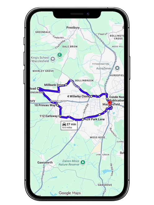 Macclesfield driving test routes featuring common test roads, roundabouts and junctions used by learner drivers near Macclesfield Driving Test Centre, Cheshire East