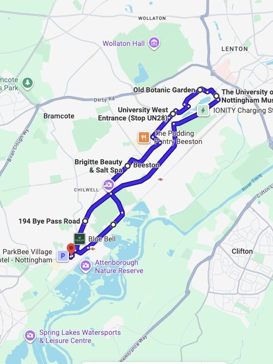 Nottingham (Chilwell) driving test routes map UK showing DVSA test routes, real exam roads, key junctions, roundabouts and roads used in the driving test