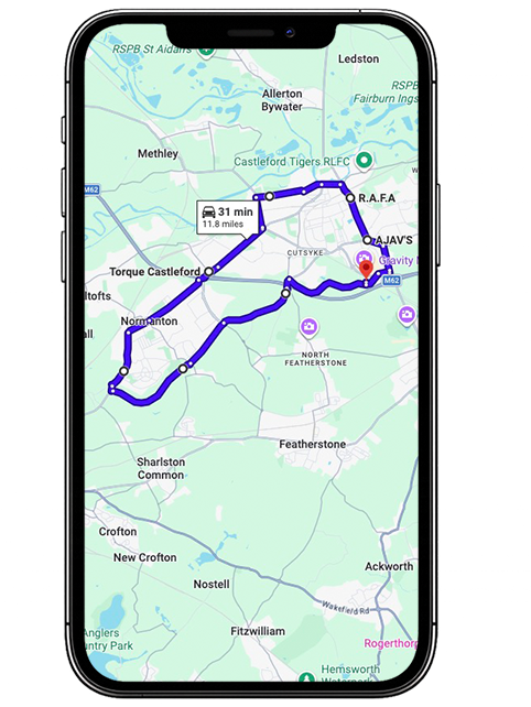 Pontefract Driving Test Centre Practice Route through Park Road A639, Wakefield Road and Ferrybridge Roundabout in West Yorkshire