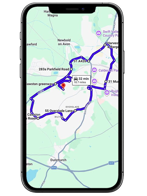Rugby Driving Test Centre Practice Route through Leicester Road A426, Newbold Road and Junction One Roundabout in Warwickshire
