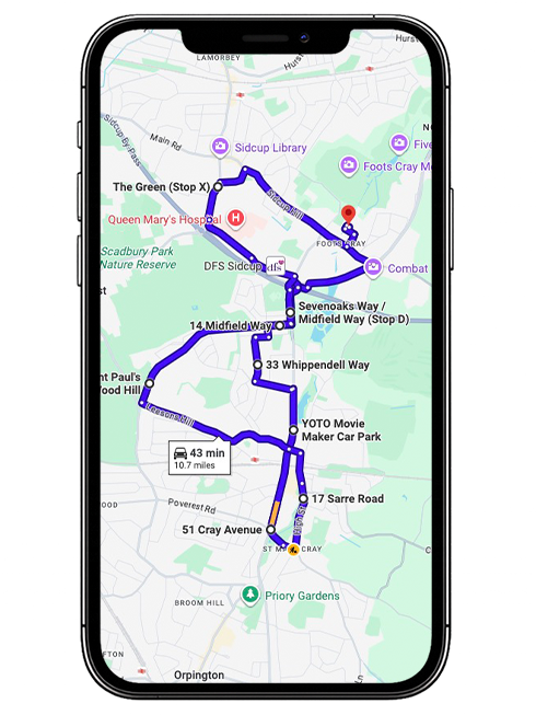 Sidcup Driving Test Centre Practice Route through Main Road A20, Sidcup Bypass and Crittalls Corner Roundabout in Greater London