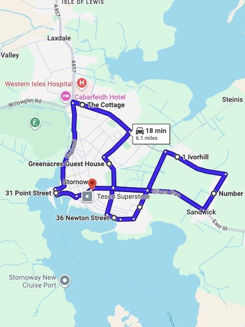 Stornoway LGV Driving Test Centre Practice Route through Willowglen Road, Sandwick Road A866 and Creed Roundabout in Isle of Lewis