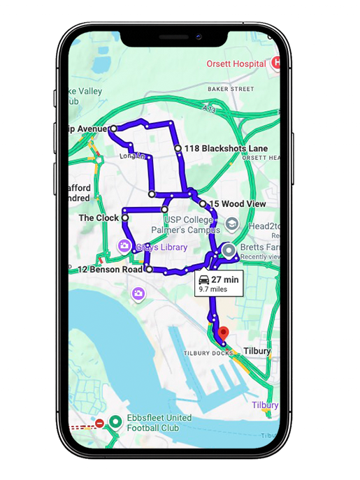 Tilbury Driving Test Centre Practice Route through Dock Road, St Chads Road and A1089 Dock Approach Road in Essex