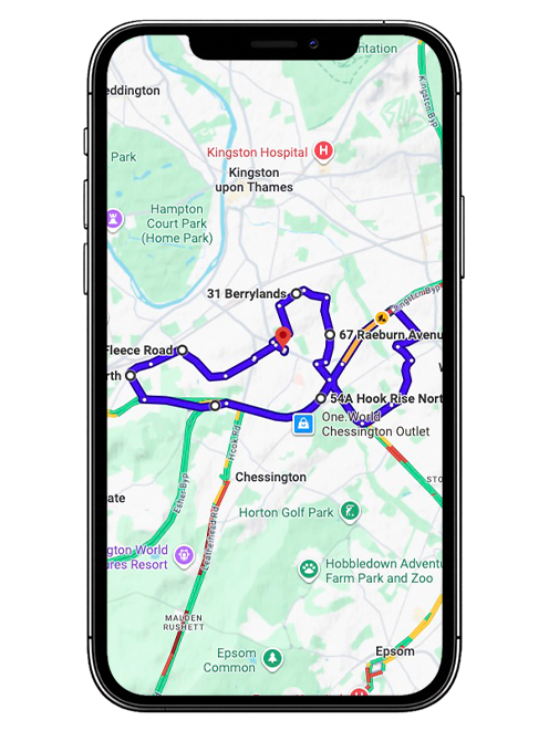 Tolworth Driving Test Centre Practice Route through Ewell Road A240, Kingston Road and Tolworth Tower Roundabout in Greater London