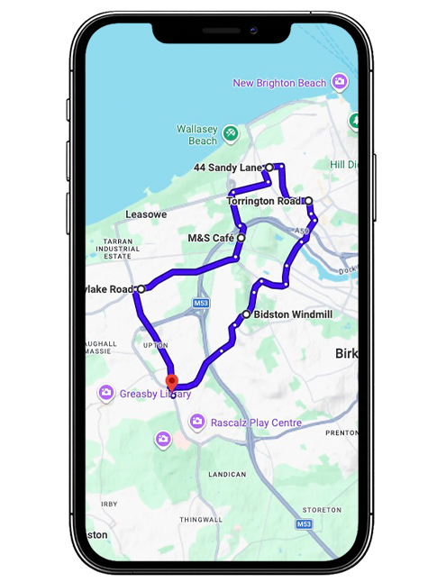 Upton driving test routes featuring common test roads, roundabouts and junctions used by learner drivers near Upton Driving Test Centre, Wirral, Merseyside