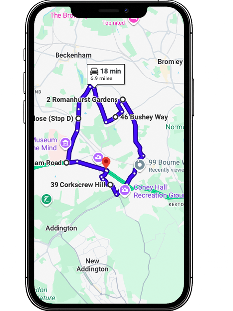 West Wickham Driving Test Centre Practice Route through Croydon Road A232, Wickham Road and Coney Hall Roundabout in Greater London