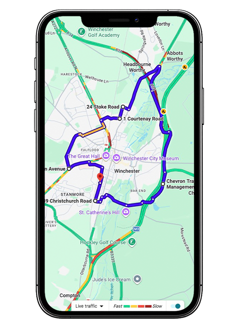 Winchester Driving Test Centre Practice Route through Romsey Road A3090, Badger Farm Road and Bar End Roundabout in Hampshire