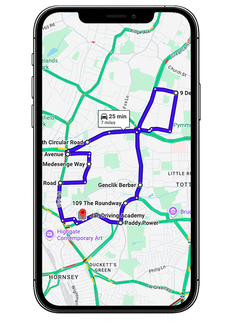 Wood Green Driving Test Centre Practice Route through Lordship Lane, North Circular Road A406 and Great Cambridge Roundabout in Greater London