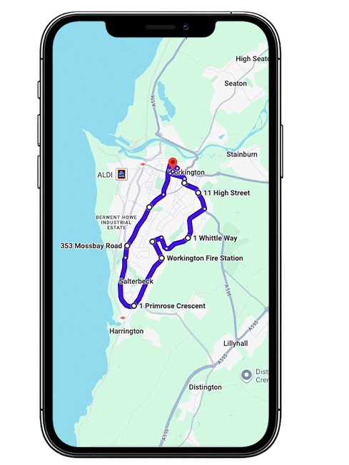 Workington driving test routes featuring common test roads, roundabouts and junctions used by learner drivers near Workington Driving Test Centre, Cumbria