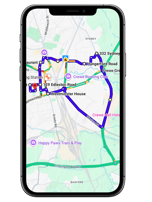 Crewe driving test routes featuring common test roads, roundabouts and junctions used by learner drivers near Crewe Driving Test Centre, Cheshire