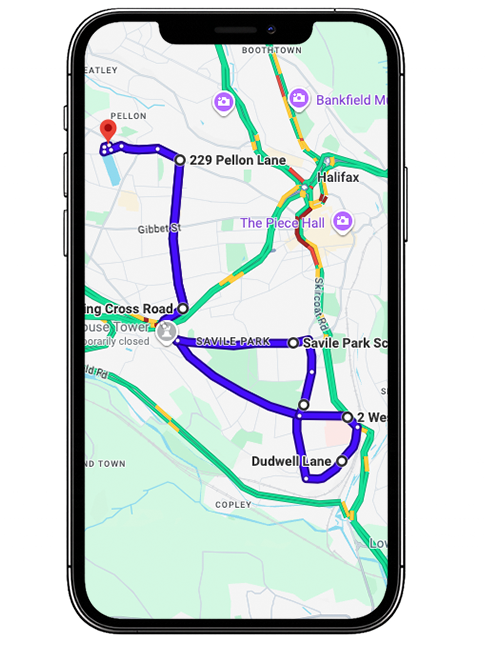 Halifax Driving Test Centre Practice Route through King Cross Road A58, Skircoat Road and Salterhebble Roundabout in West Yorkshire