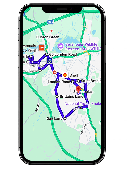 Sevenoaks Driving Test Centre Practice Route through London Road A224, Amherst Hill and Riverhead Roundabout in Kent