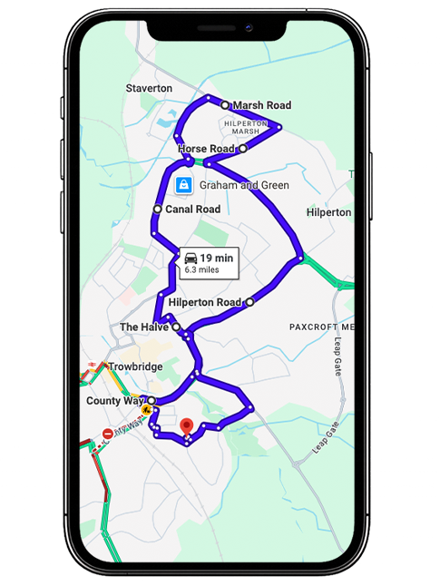 Trowbridge Driving Test Centre Practice Route approaching Longfield Roundabout on County Way A361 in Wiltshire