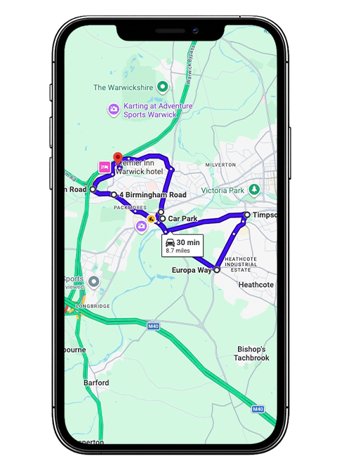 Warwick Wedgenock House Driving Test Centre Practice Route through Coventry Road A429, Stratford Road A439 and St Johns Roundabout in Warwickshire